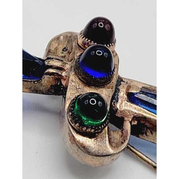 Signed Sterling Early Sword Rhinestone & Glass Brooch or Pendant (A357) - Picture 4 of 7